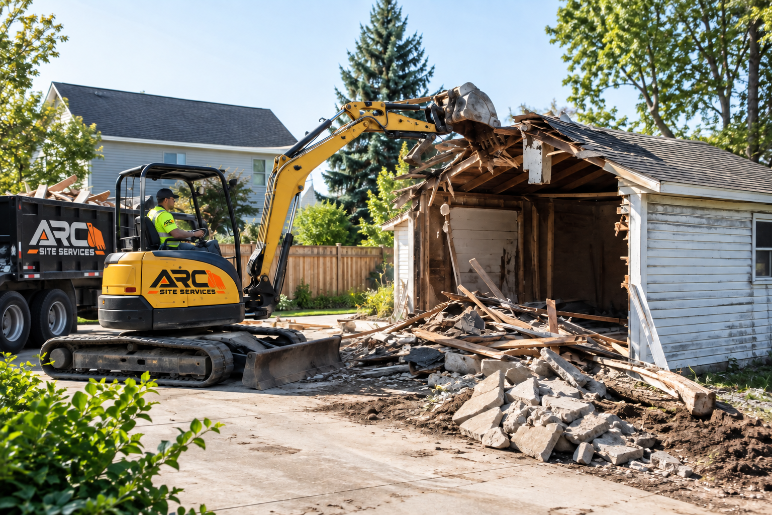 ARC Site Services completing residential demolition with branded equipment